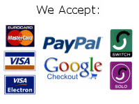 We accept all major credit and debit cards, PayPal and Google Checkout